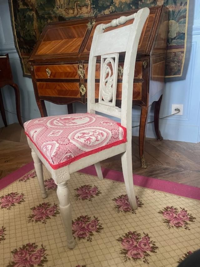 Pair Of Grey Lacquered Wood Directoire Chairs-photo-4