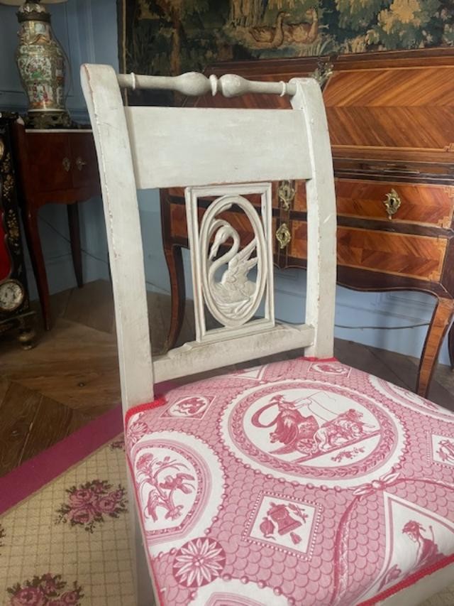 Pair Of Grey Lacquered Wood Directoire Chairs-photo-4