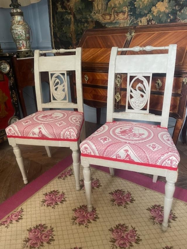 Pair Of Grey Lacquered Wood Directoire Chairs