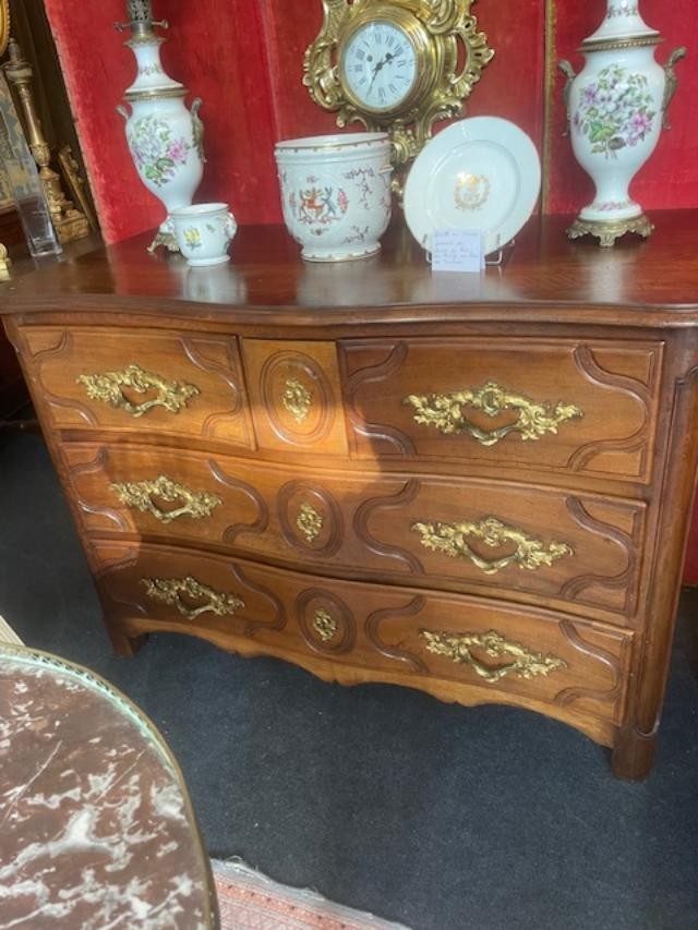 Commode 18 ème galbée en noyer d'époque Régence-photo-2