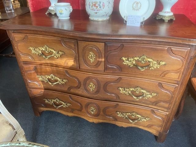 Commode 18 ème galbée en noyer d'époque Régence-photo-3