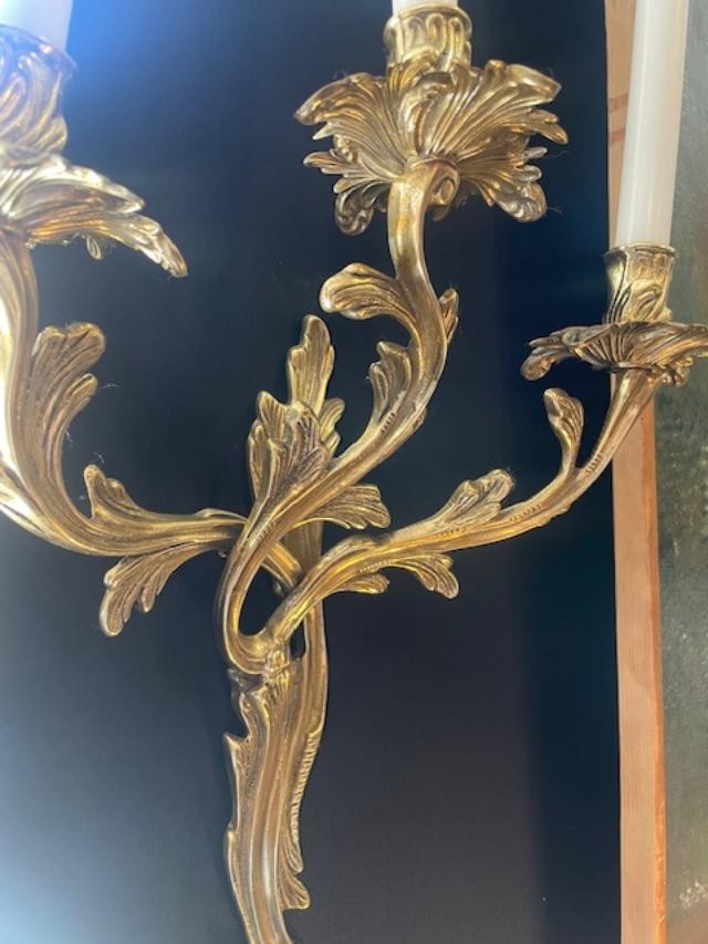 Paire d'appliques rocaille en bronze doré de style Louis XV-photo-2