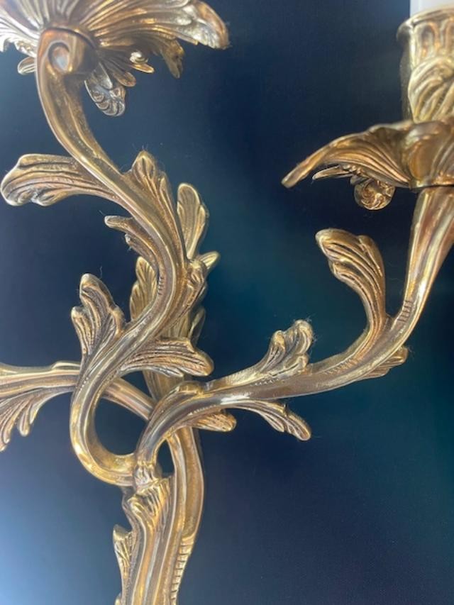 Paire d'appliques rocaille en bronze doré de style Louis XV-photo-4