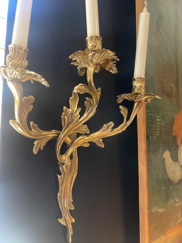 Paire d'appliques rocaille en bronze doré de style Louis XV