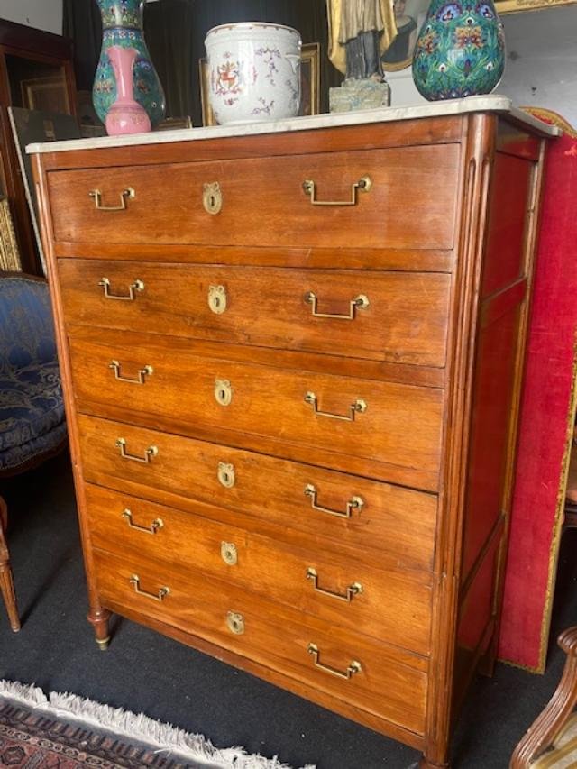 Grand chiffonnier en noyer d'&eacute;poque Louis XVI-photo-3