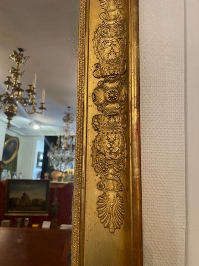 Important miroir en bois et stuc doré d'époque empire-photo-2