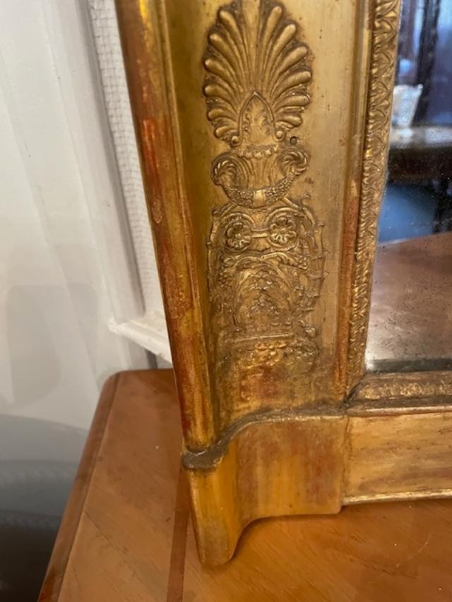 Important miroir en bois et stuc doré d'époque empire-photo-3
