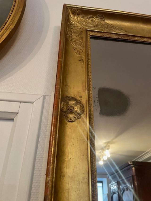 Important miroir en bois et stuc doré d'époque empire-photo-1
