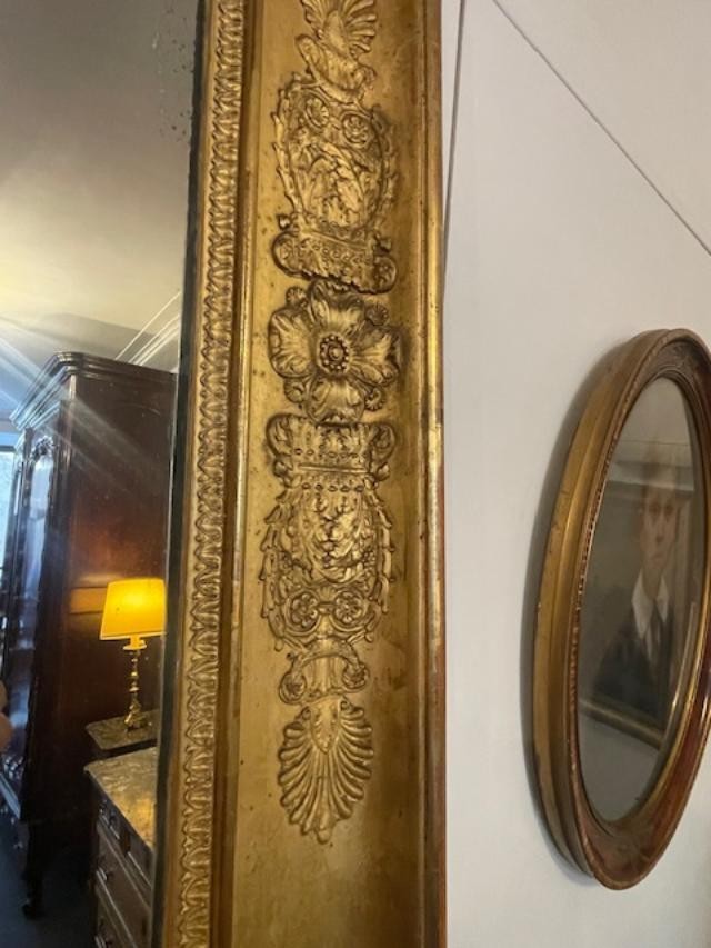 Important miroir en bois et stuc doré d'époque empire-photo-3