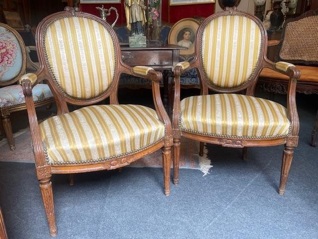 Pair Of 18th Century Louis XVI Period Medallion Armchairs