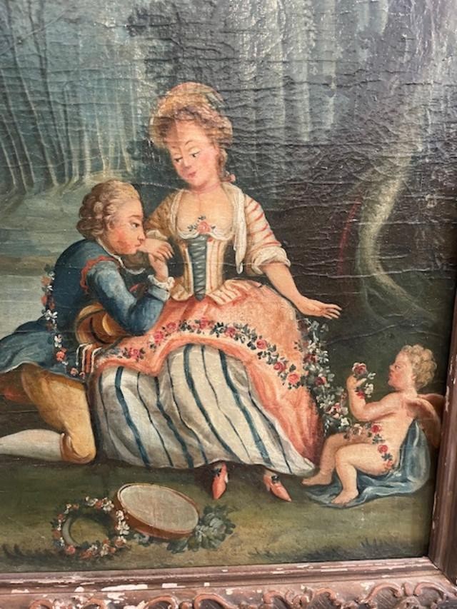 Ecole Fran&ccedil;aise du XVIII &egrave;me si&egrave;cle , sc&egrave;ne galante d'&eacute;poque Louis XVI-photo-2