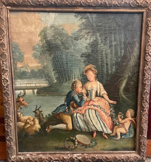 Ecole Fran&ccedil;aise du XVIII &egrave;me si&egrave;cle , sc&egrave;ne galante d'&eacute;poque Louis XVI