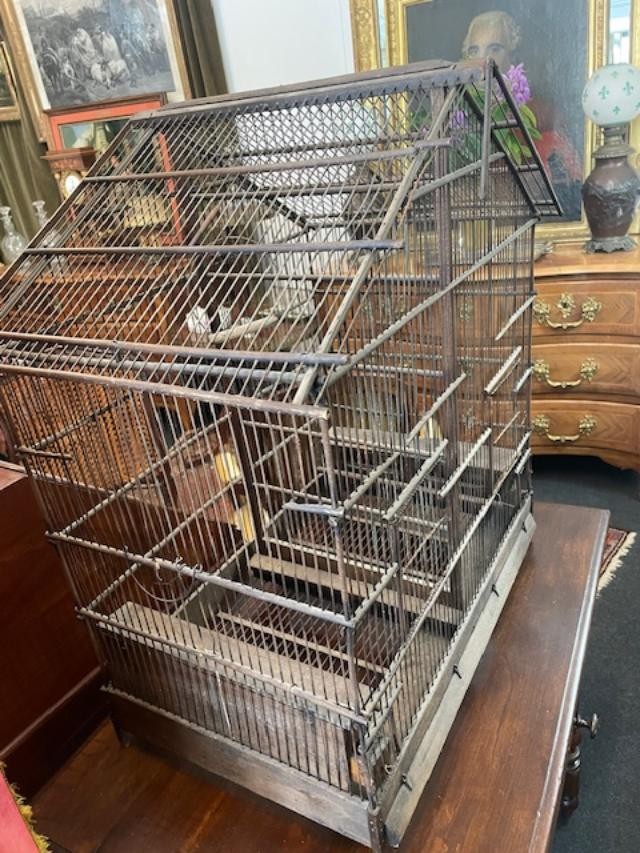 Cage à oiseaux en bois et métal des années 1900-photo-2