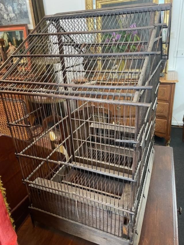 Cage à oiseaux en bois et métal des années 1900-photo-3