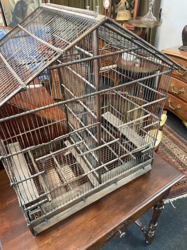Cage à oiseaux en bois et métal des années 1900-photo-4
