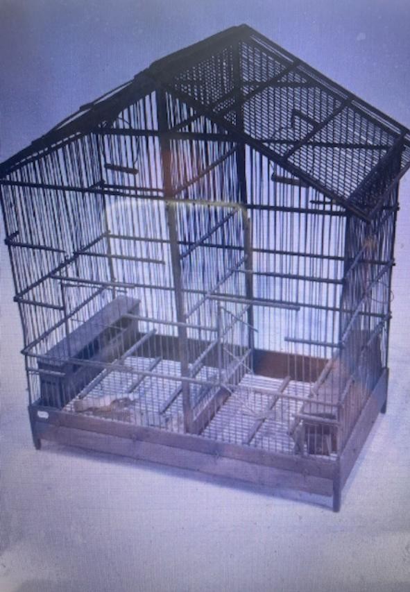 Cage à oiseaux en bois et métal des années 1900