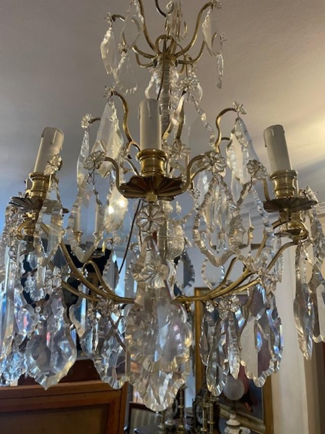 Grand lustre en bronze et cristal à 8 bras de lumière-photo-2