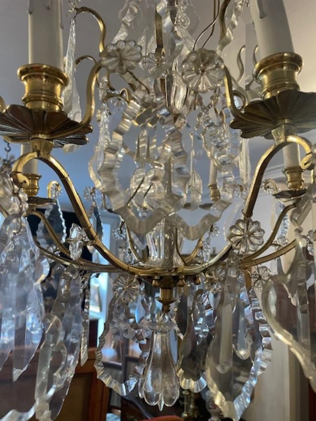 Grand lustre en bronze et cristal à 8 bras de lumière-photo-2