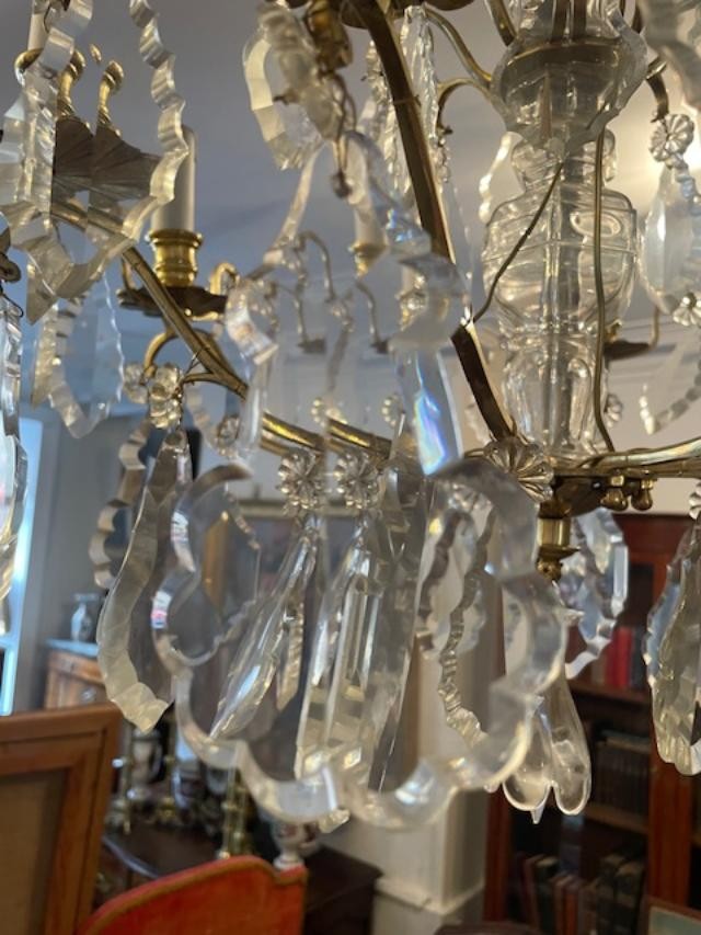 Grand lustre en bronze et cristal à 8 bras de lumière-photo-3