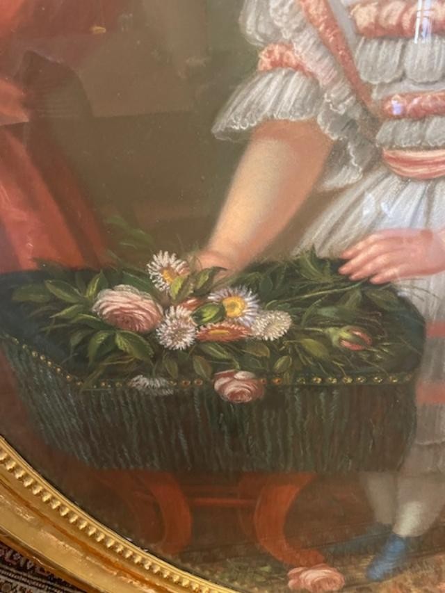 Très important pastel vers 1850 représentant une jeune fille de l'aristocratie.-photo-5