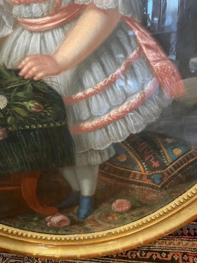 Très important pastel vers 1850 représentant une jeune fille de l'aristocratie.-photo-7