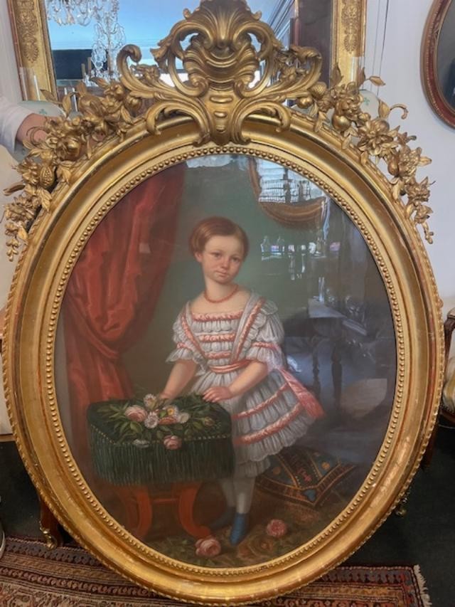 Très important pastel vers 1850 représentant une jeune fille de l'aristocratie.