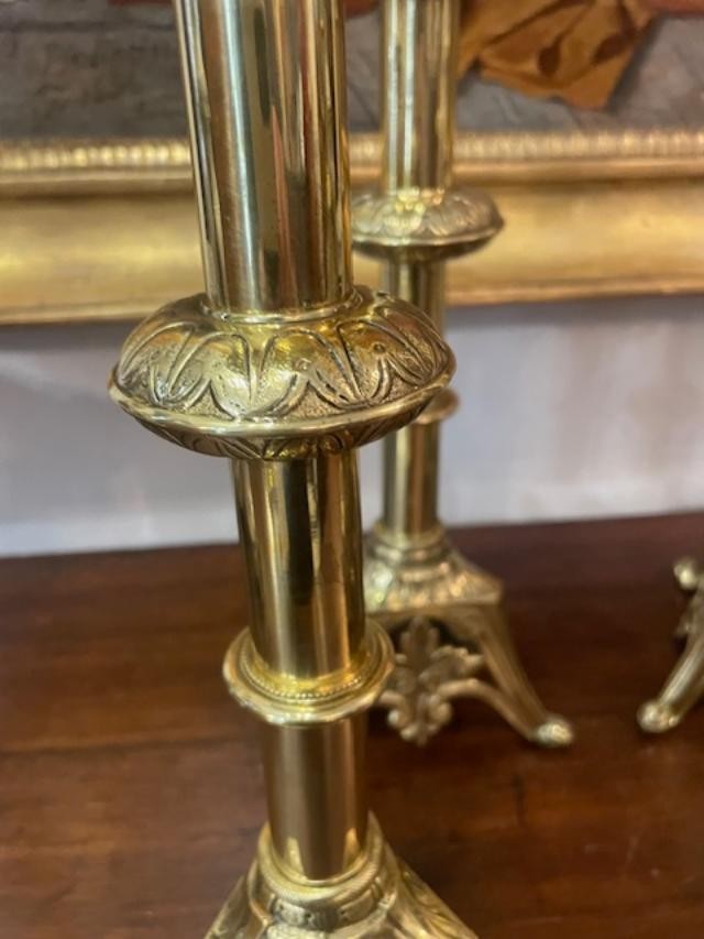 Rare suite de 4 chandeliers d'autel du 19 ème-photo-1