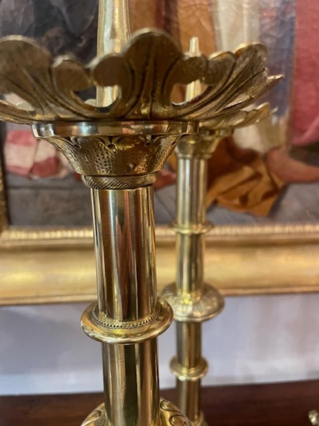 Rare suite de 4 chandeliers d'autel du 19 ème-photo-2
