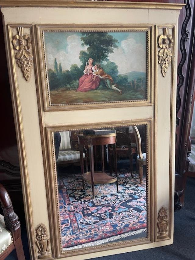 Trumeau de style Louis XVI à décor d'une scène galante