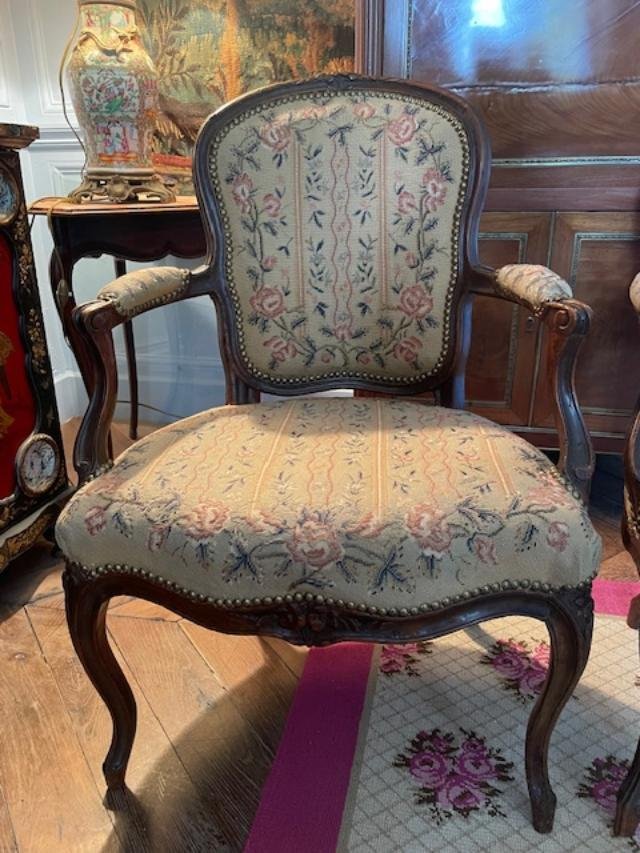 Pair Of Louis XV-style Armchairs Stamped -photo-2