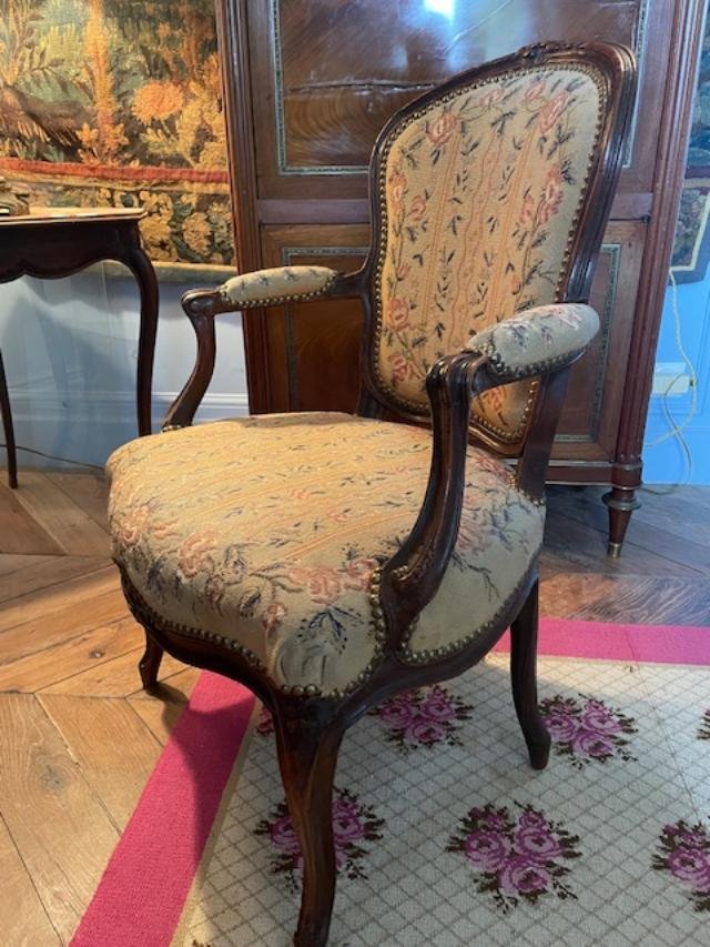 Pair Of Louis XV-style Armchairs Stamped -photo-3