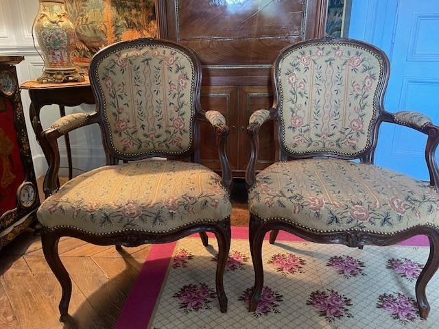 Pair Of Louis XV-style Armchairs Stamped 