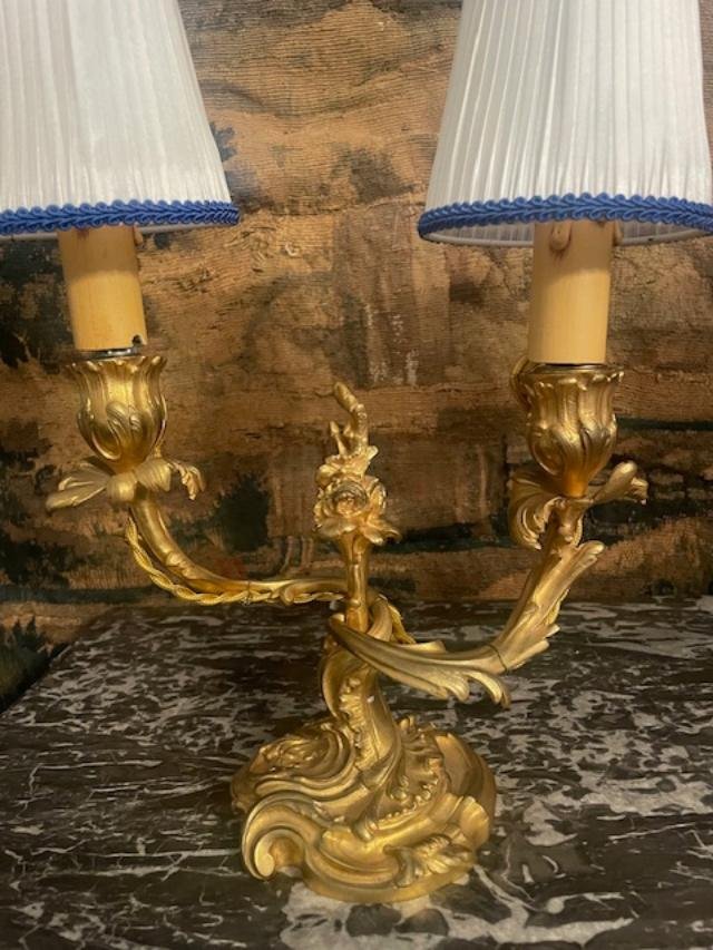 Pair Of Bronze Candlesticks With Rocaille Decoration-photo-2