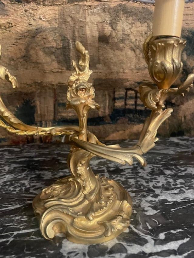 Pair Of Bronze Candlesticks With Rocaille Decoration-photo-3
