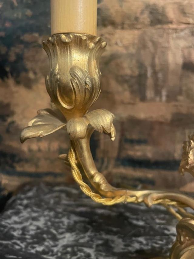 Pair Of Bronze Candlesticks With Rocaille Decoration-photo-2