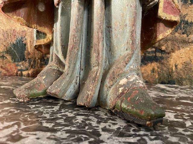 Large Polychrome Wooden Statue Of A Bishop, Mid-18th Century-photo-3