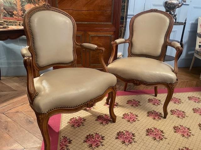 Pair Of 18th-century Louis XV-style Cabriolet Armchairs