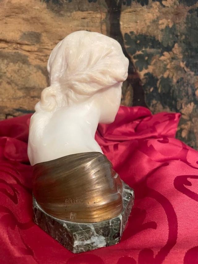 Bust Of A Young Woman On A Marble Base, Circa 1900-photo-1