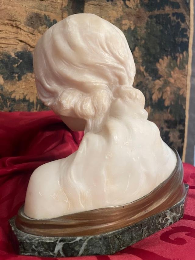 Bust Of A Young Woman On A Marble Base, Circa 1900-photo-2