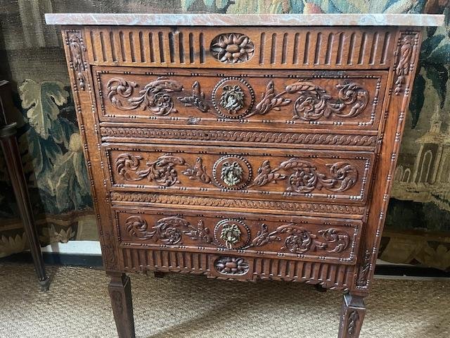 Petite commode 18 ème en bois naturel d'époque Louis XVI-photo-2