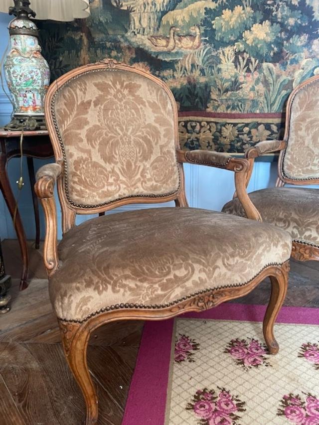 Pair Of 18th-century Armchairs With Flat Backs From The Louis XV Period-photo-2