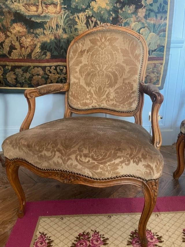 Pair Of 18th-century Armchairs With Flat Backs From The Louis XV Period-photo-1