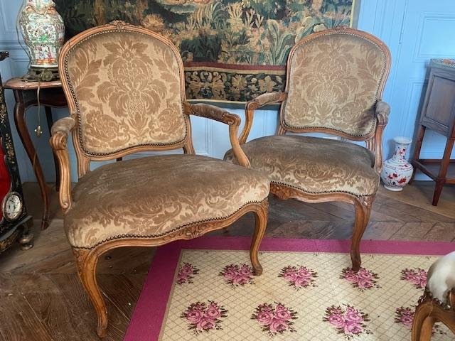Pair Of 18th-century Armchairs With Flat Backs From The Louis XV Period