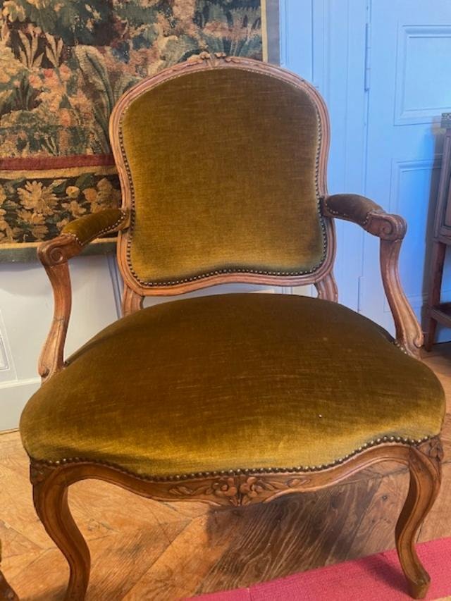 Pair Of 18th-century Armchairs With Flat Backs From The Louis XV Period-photo-2