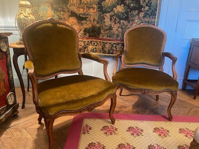 Pair Of 18th-century Armchairs With Flat Backs From The Louis XV Period