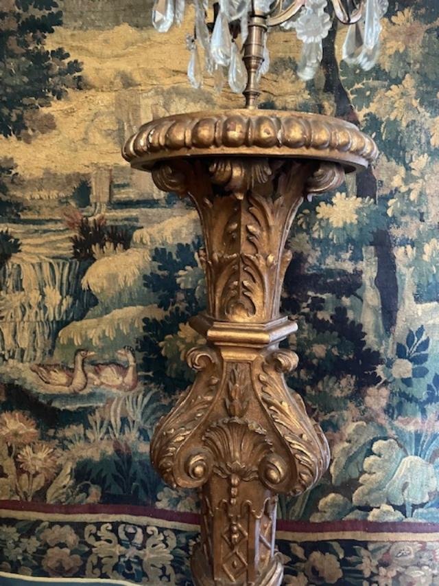 Regency-style Carved And Gilded Wooden Candlestick Holder-photo-2