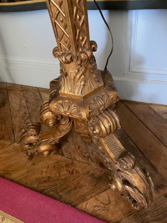Regency-style Carved And Gilded Wooden Candlestick Holder-photo-3