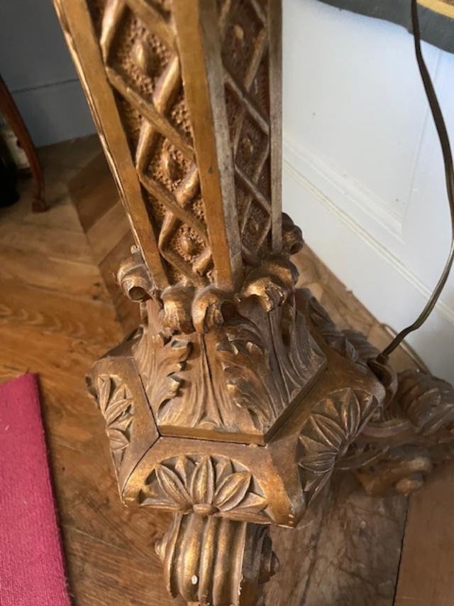 Regency-style Carved And Gilded Wooden Candlestick Holder-photo-4