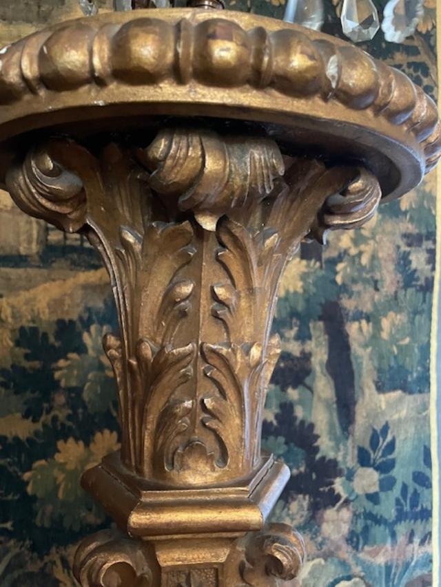 Regency-style Carved And Gilded Wooden Candlestick Holder-photo-2