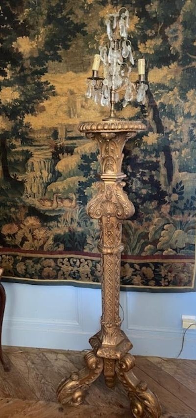 Regency-style Carved And Gilded Wooden Candlestick Holder